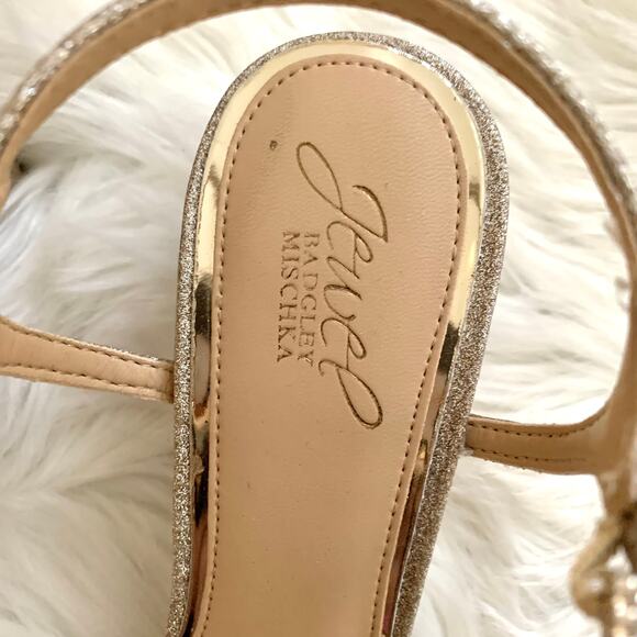 Badgley Mischka Omari Ankle Strap Criss Cross Heels in Glitter Gold - Picture 7 of 8